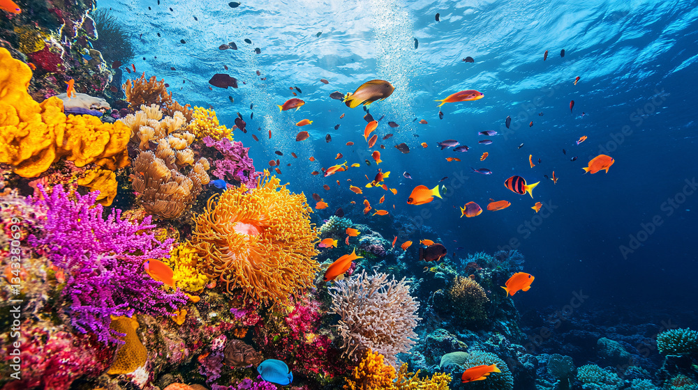Fototapeta premium Vibrant coral reefs exploring nature's colorful marine environment through photography