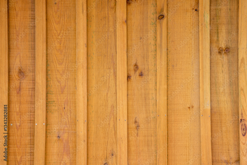 Fototapeta premium Wooden planks facade brown line background yellow of door ancient old wood plank in wall brown fence