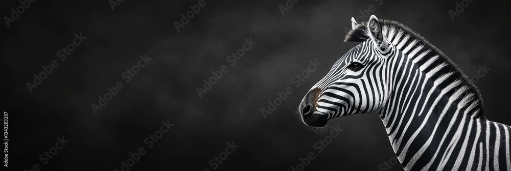 Fototapeta premium Zebra Portrait on Dark Background, Wildlife Photography, African Animal, Black and White Stripes