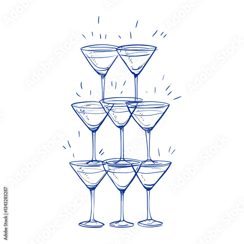 Pyramid champagne tower art illustration cocktail vector