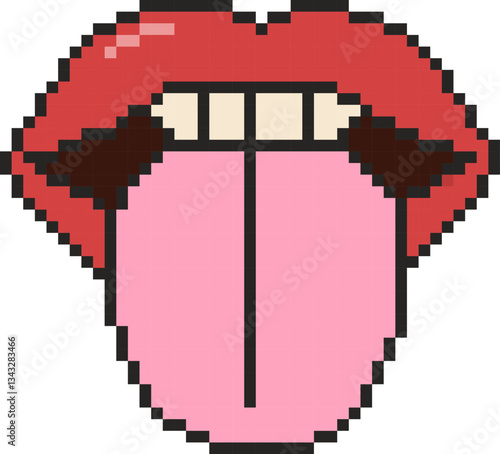 8 bit mouth icon. Pixel art object. Old school computer graphic style.