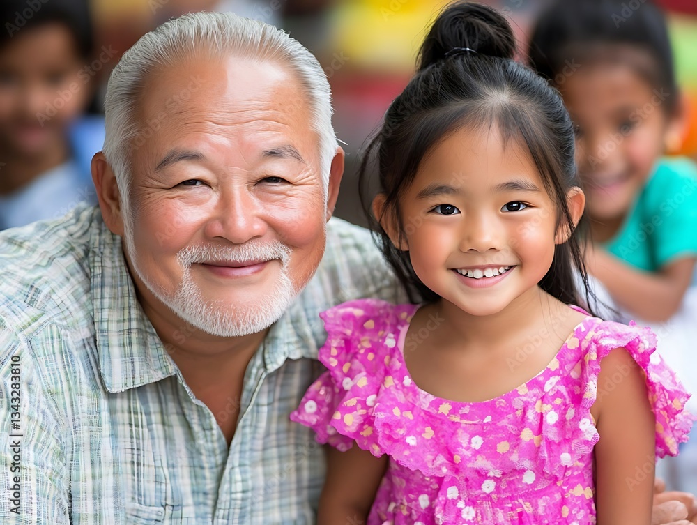 Happy Grandpa and Granddaughter for Outdoor Portrait.