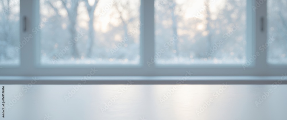 Fototapeta premium Empty table and winter window in background