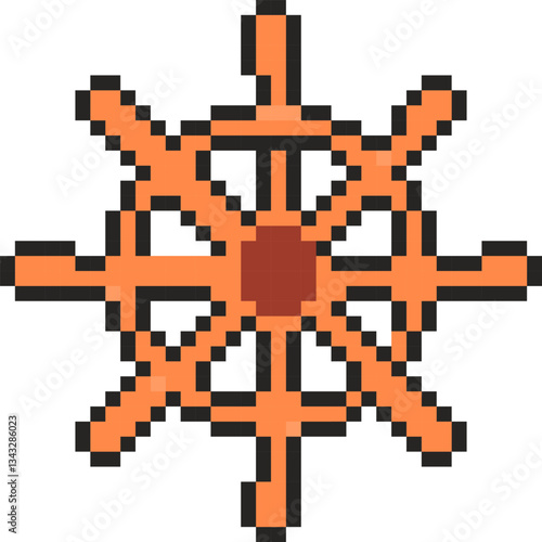 Steering wheel icon. Pixel art object in 8 bit style. Retro 80s,90s video game graphics.