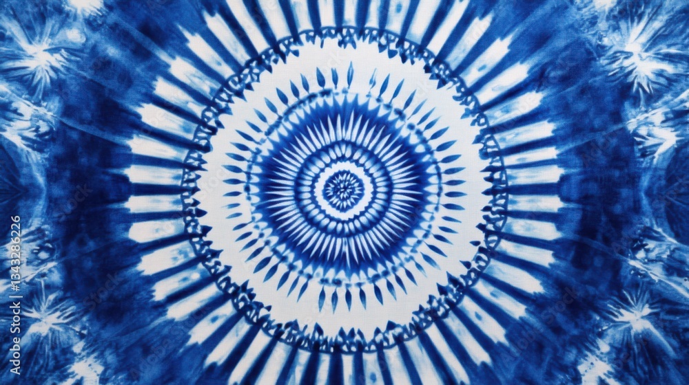 Diseño textil azul y blanco, patrones circulares