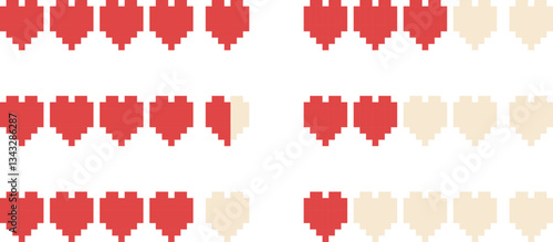 8 bit game life bar icon set. Pixel art object. Retro 80s,90s video game graphics.