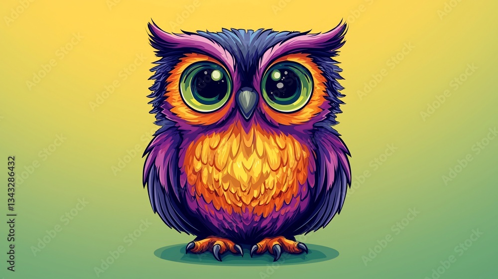 Fototapeta premium Cute Owl, Vivid Colors, Gradient Background