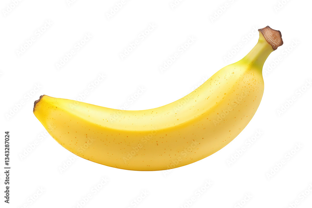 A ripe yellow banana with a smooth surface and slight speckles, showcasing its natural shape and vibrant color, Transparent background. A ripe yellow banana with a smooth surface and slight speckles, showcasing its natural shape and vibrant color, Transparent background.