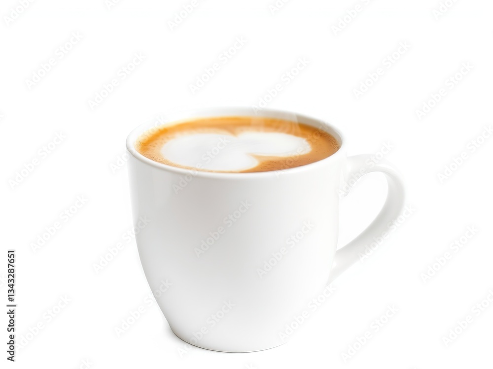 Creamy Cappuccino in White Mug, Close-Up Detail Creamy Cappuccino in White Mug, Close-Up Detail