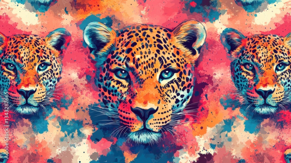 Cabezas de leopardos en arte colorido