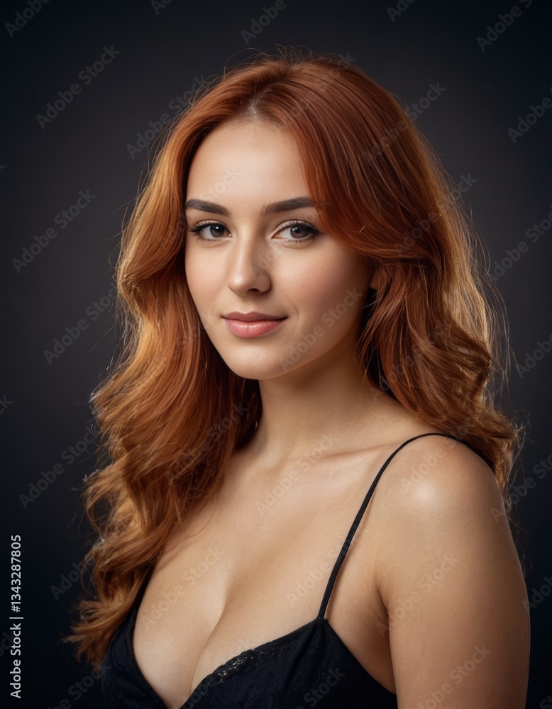 A woman in a black dress with long hair and a pretty smile A woman in a black dress with long hair and a pretty smile