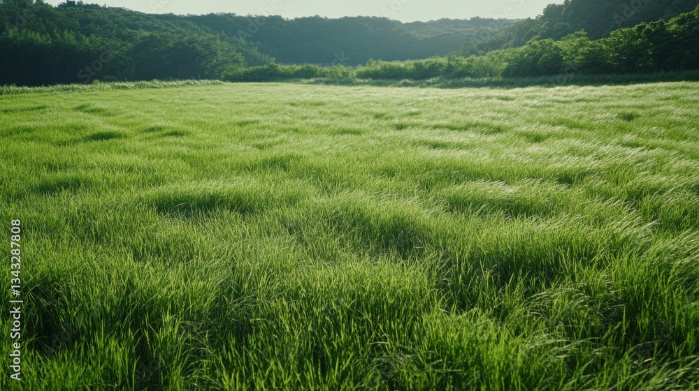 Campo verde con hierba y árboles