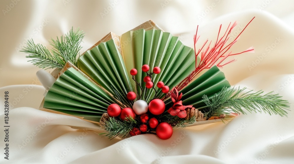 Arreglo navideño con decoración de colores rojos y verdes
