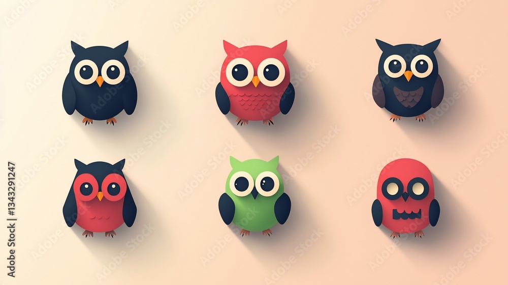 Fototapeta premium Cute Owls Flat Design Collection