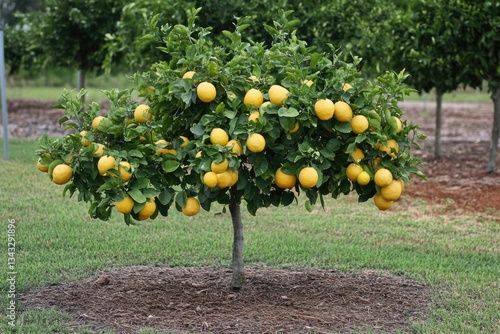 Meyer Lemon Tree. Ripe and Juicy Yellow Lemons Growing Naturally