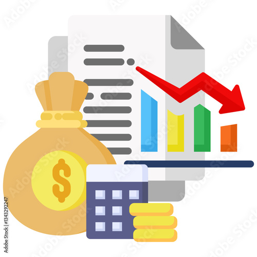 Budget Deficit icon in Flat Color Style. Simple Vector Design. Simple Vector Flat Icon