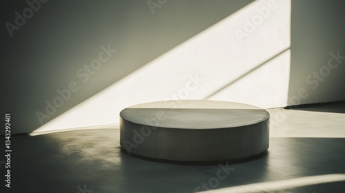A round concrete slab sits in the middle of a room