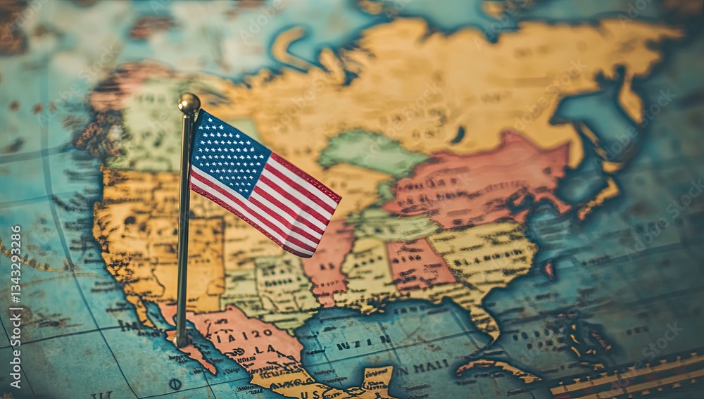 Naklejka premium Vintage map with US flag