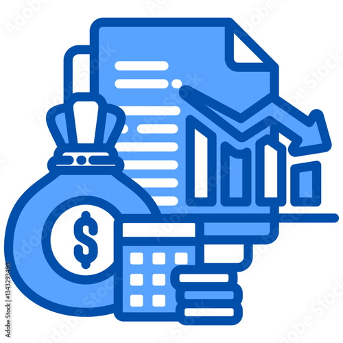 Budget Deficit icon in Blue Color Style. Simple Vector Design. Simple Vector Flat Icon