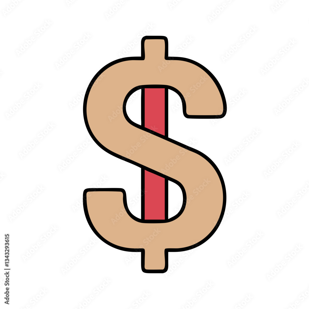 Dollar currency icon in beige and red Dollar currency icon in beige and red