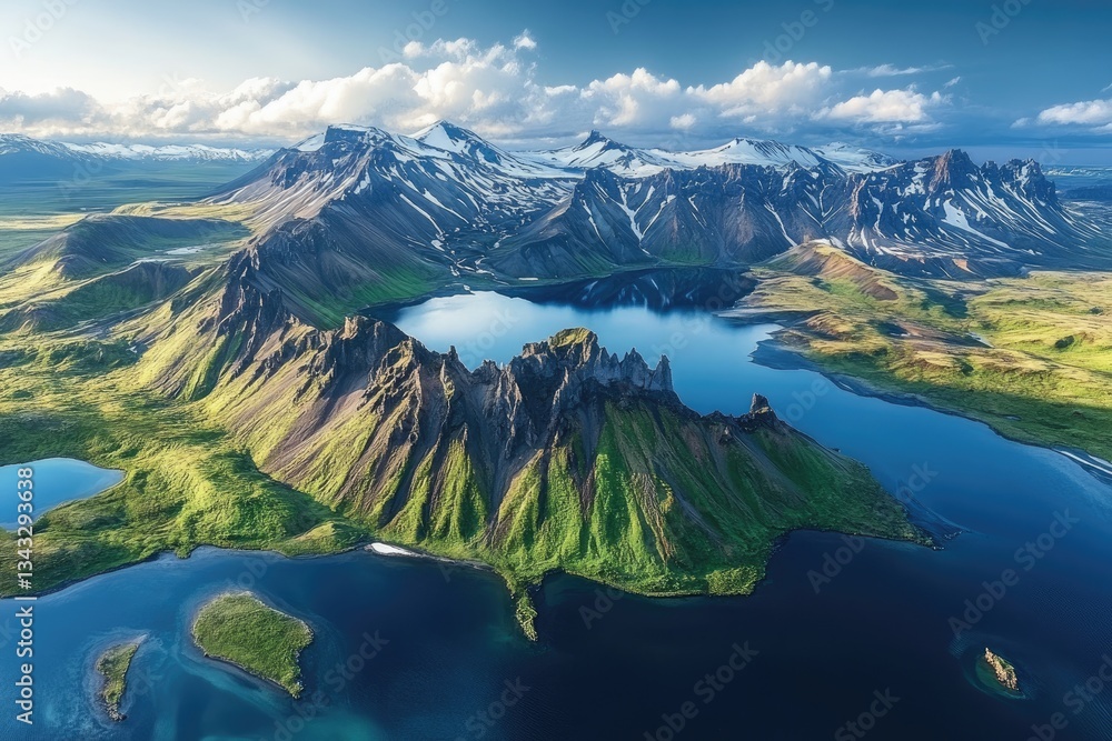 Fototapeta premium Volcanic Lake, Mountainous Landscape, Aerial View