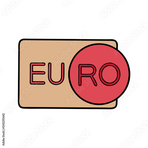 Euro text label icon in beige and red