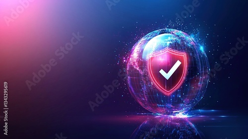Global cybersecurity, digital security, data protection,  shield icon on a glowing digital earth. Perfect for tech, business, and security concepts.