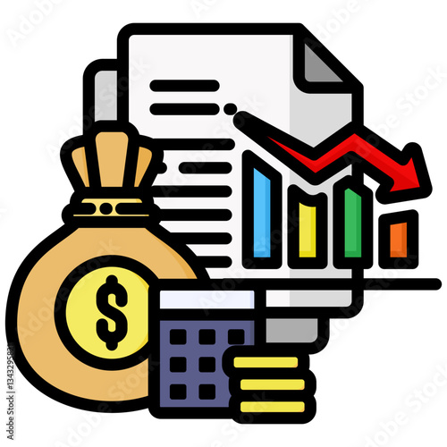 Budget Deficit icon in Flat Color Style With Outline. Simple Vector Design. Simple Vector Flat Icon