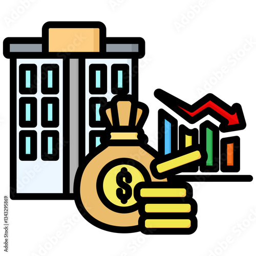 Depreciation icon in Flat Color Style With Outline. Simple Vector Design. Simple Vector Flat Icon