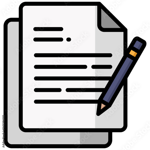 Contract icon in Flat Color Style With Outline. Simple Vector Design. Simple Vector Flat Icon