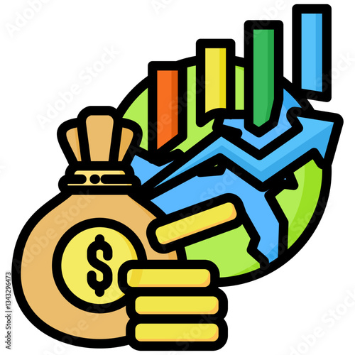 Economy icon in Flat Color Style With Outline. Simple Vector Design. Simple Vector Flat Icon
