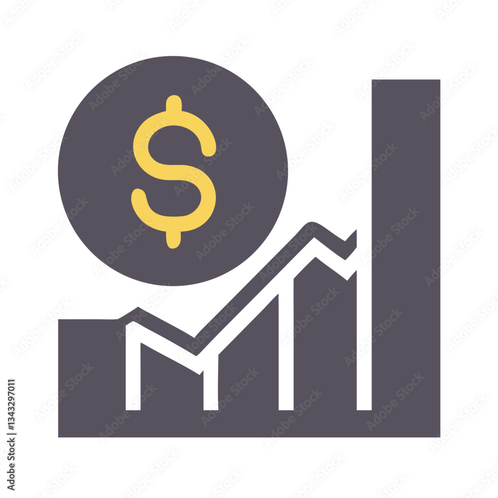 Financial growth chart icon in dark gray and yellow Financial growth chart icon in dark gray and yellow