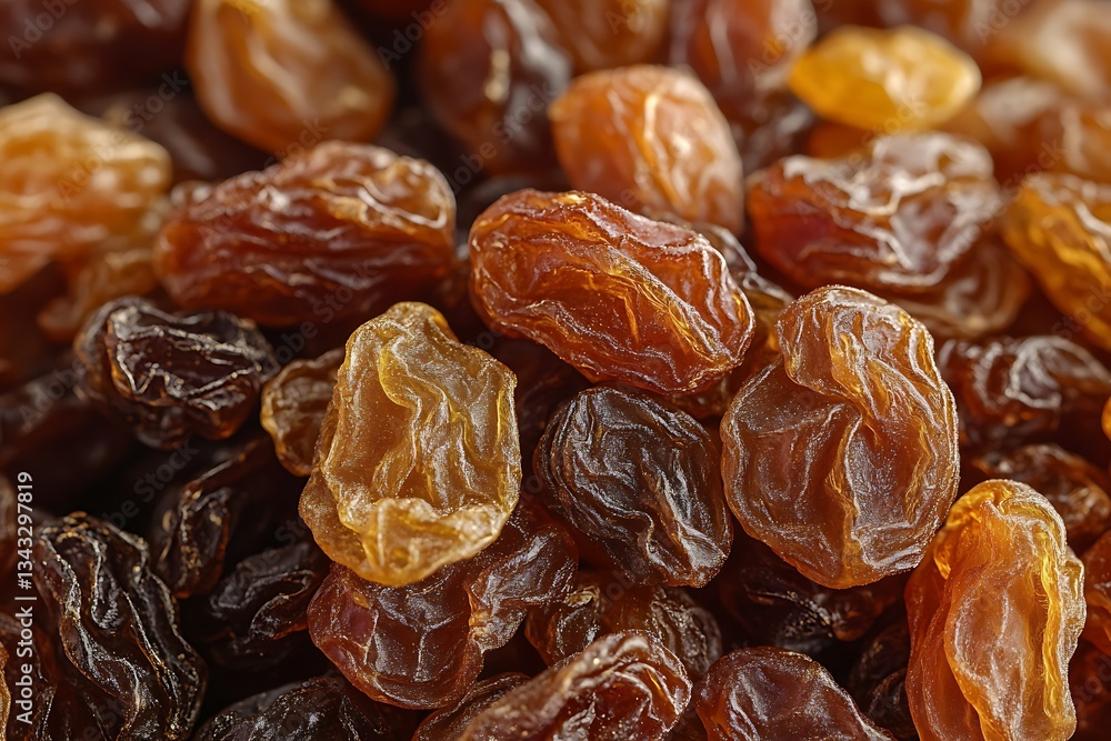 A captivating close-up showcasing the rich, wrinkled texture and warm brown hues of plump, sun-dried raisins, a delightful treat for the senses. A captivating close-up showcasing the rich, wrinkled texture and warm brown hues of plump, sun-dried raisins, a delightful treat for the senses.