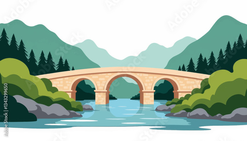 Classic stone bridge over serene stream, nature's tranquility