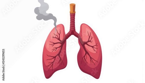 Geometric lungs with smoke clouds in anti-smoking protest, health awareness