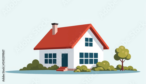 Simple geometric house with garden against clear sky, home concept