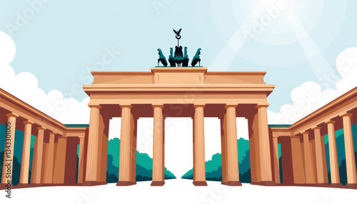 Brandenburg Gate standing tall in sunlight, urban minimalism