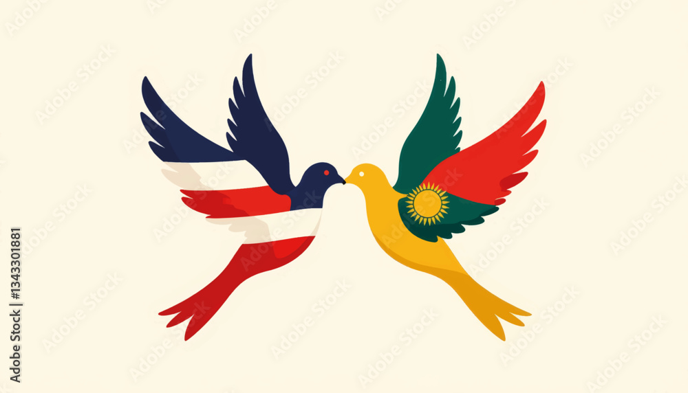 Naklejka premium Abstract birds symbolize international friendship in vibrant colors