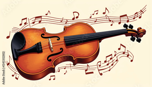 Elegant violin surrounded by musical notes, classical music concept