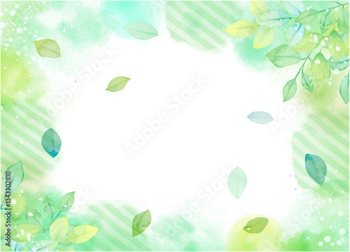 水彩手書きの新緑のフレーム背景