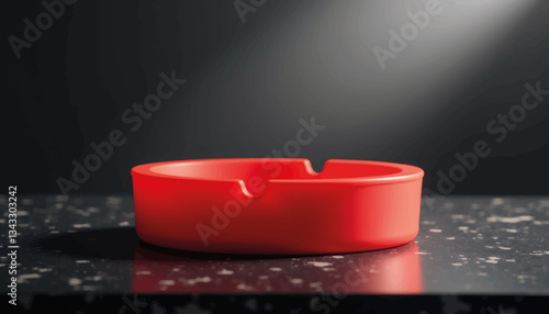 Bright red silicone ashtray on black granite countertop, modern elegance