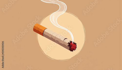 Broken cigarette with smoke forming a frown, health awareness