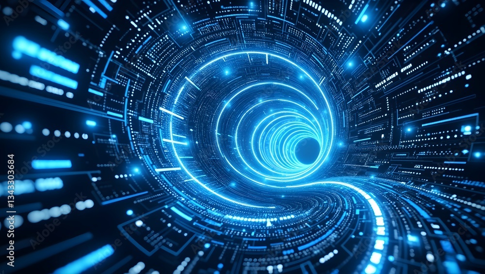 Futuristic blue energy glows with star elements in a digital space backdrop Futuristic blue energy glows with star elements in a digital space backdrop