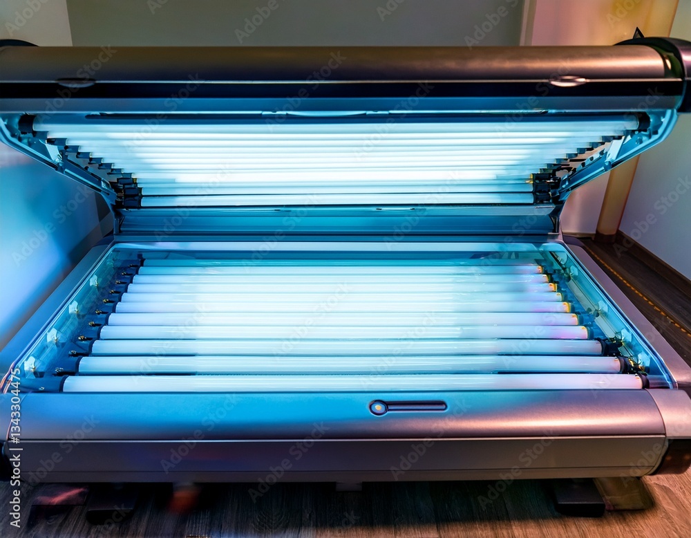 Obraz premium open solarium bed emitting ultraviolet light for tanning offering beauty and relaxation