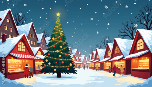 Festive Christmas market scene in snowy Vienna, holiday joy