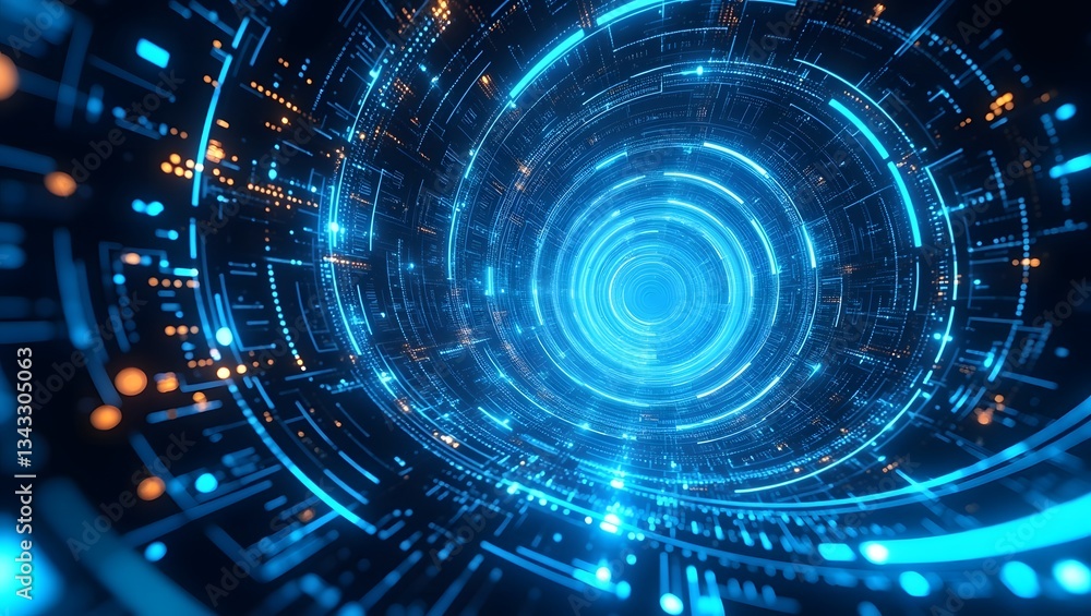 Obraz premium Futuristic blue energy glows with star elements in a digital space backdrop