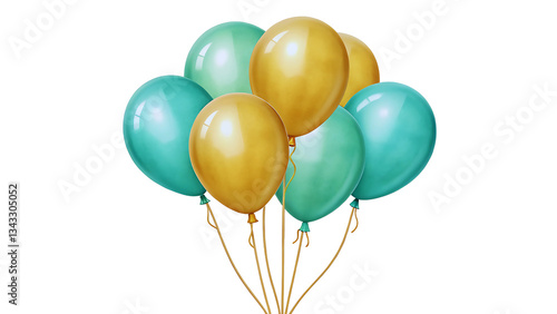 Teal and Gold Balloons Bunch Illustration, Party Celebration Design