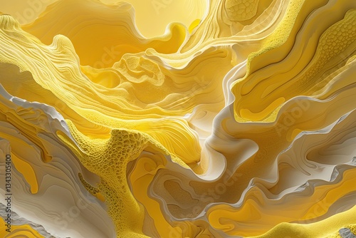 Dynamic Yellow Abstract Portrayal with Organic Textures and Energizing Patterns