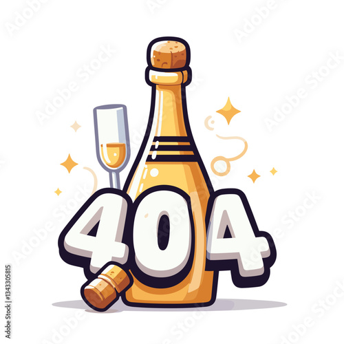 Champagne bottle with 404 message in celebratory style. Ideal for event planning or celebration websites.