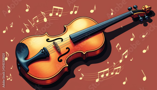 Elegant violin surrounded by musical notes, artistic expression